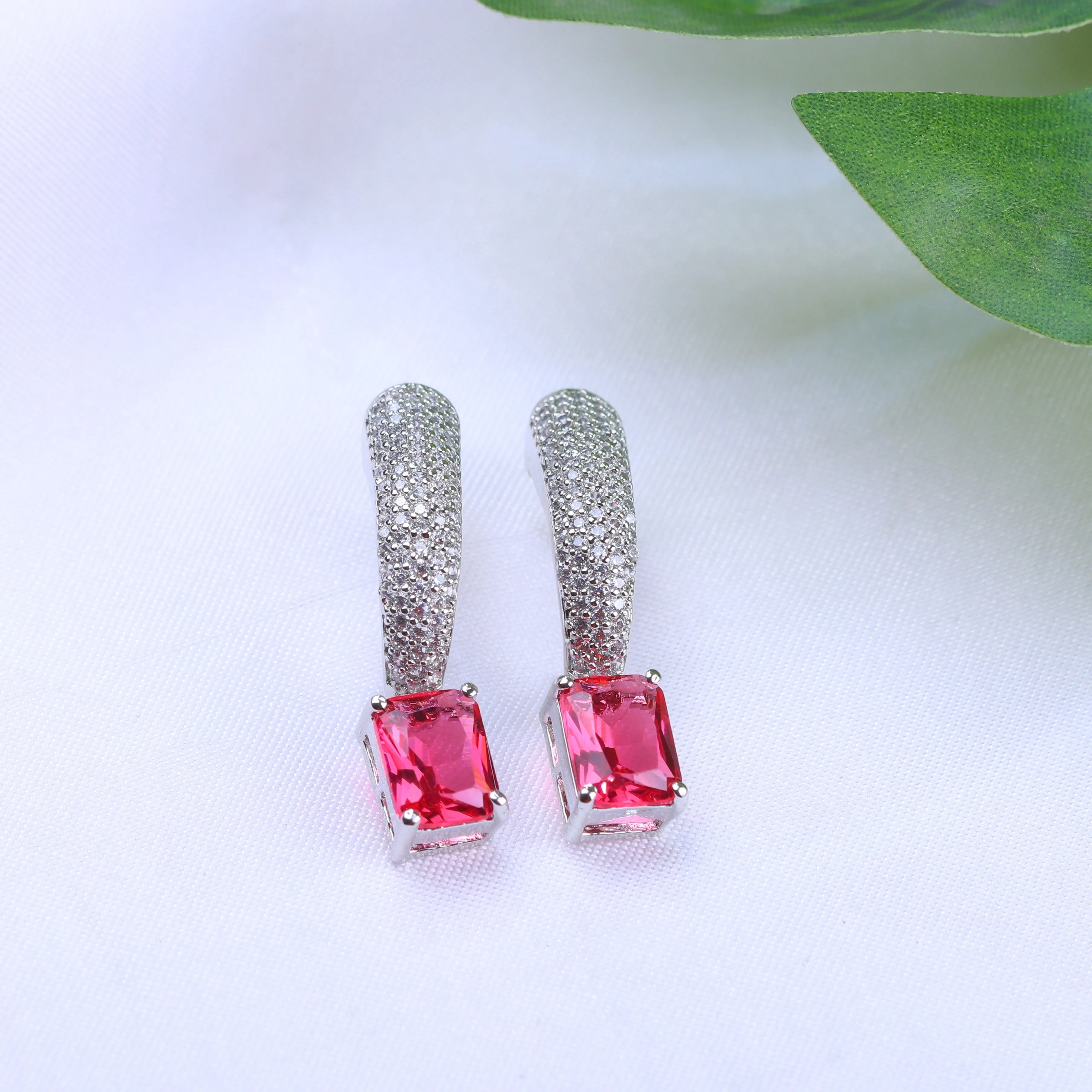 G.Silver Pink Stone Earrings.