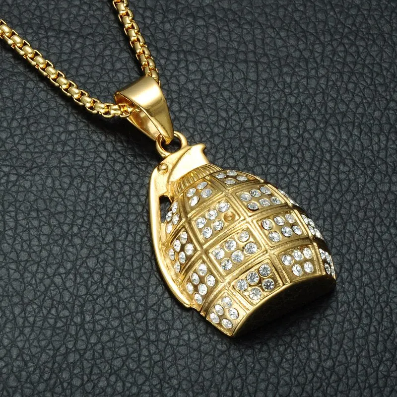 Hand Grenade Bling Stainless Steel Hip-hop Pendant Necklace