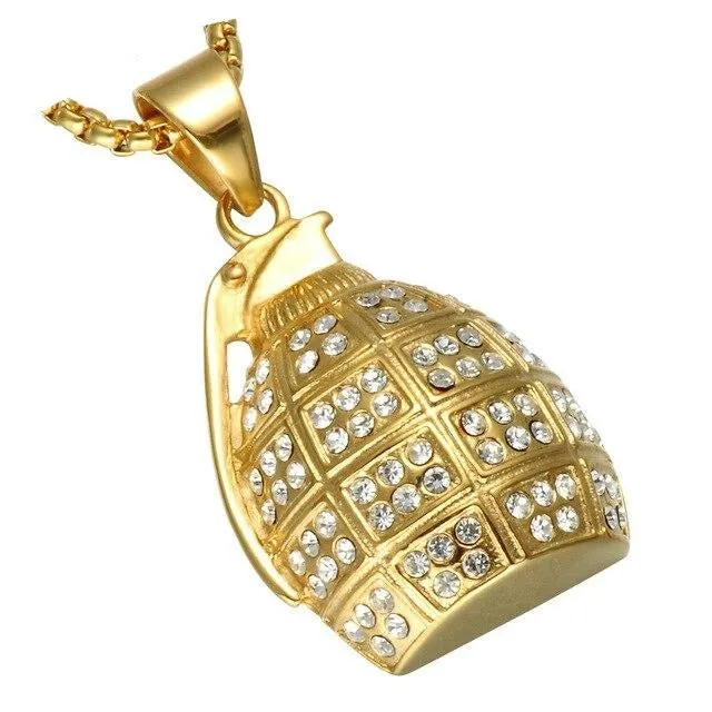 Hand Grenade Bling Stainless Steel Hip-hop Pendant Necklace