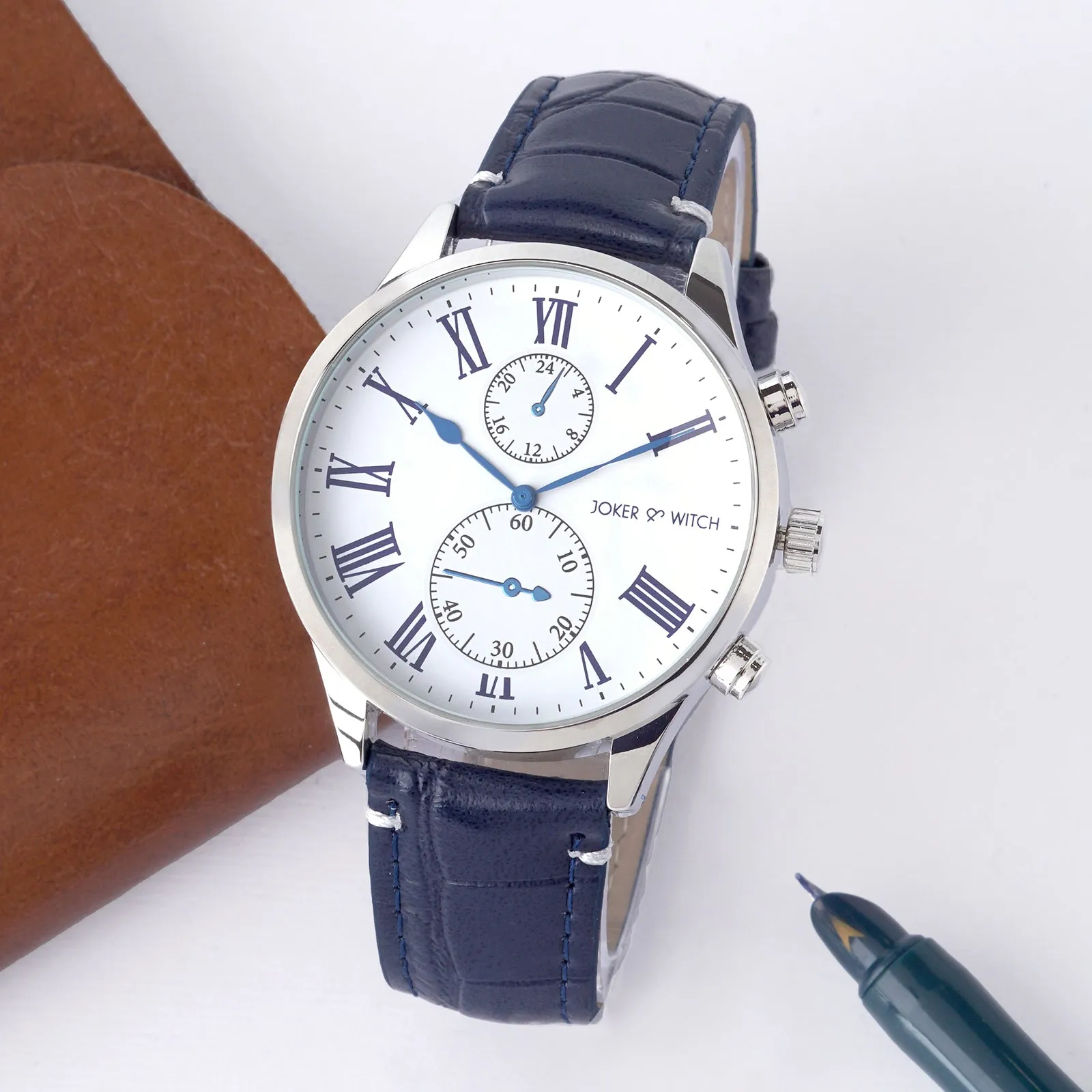 Heisler White Dial Navy Pu Strap Watch