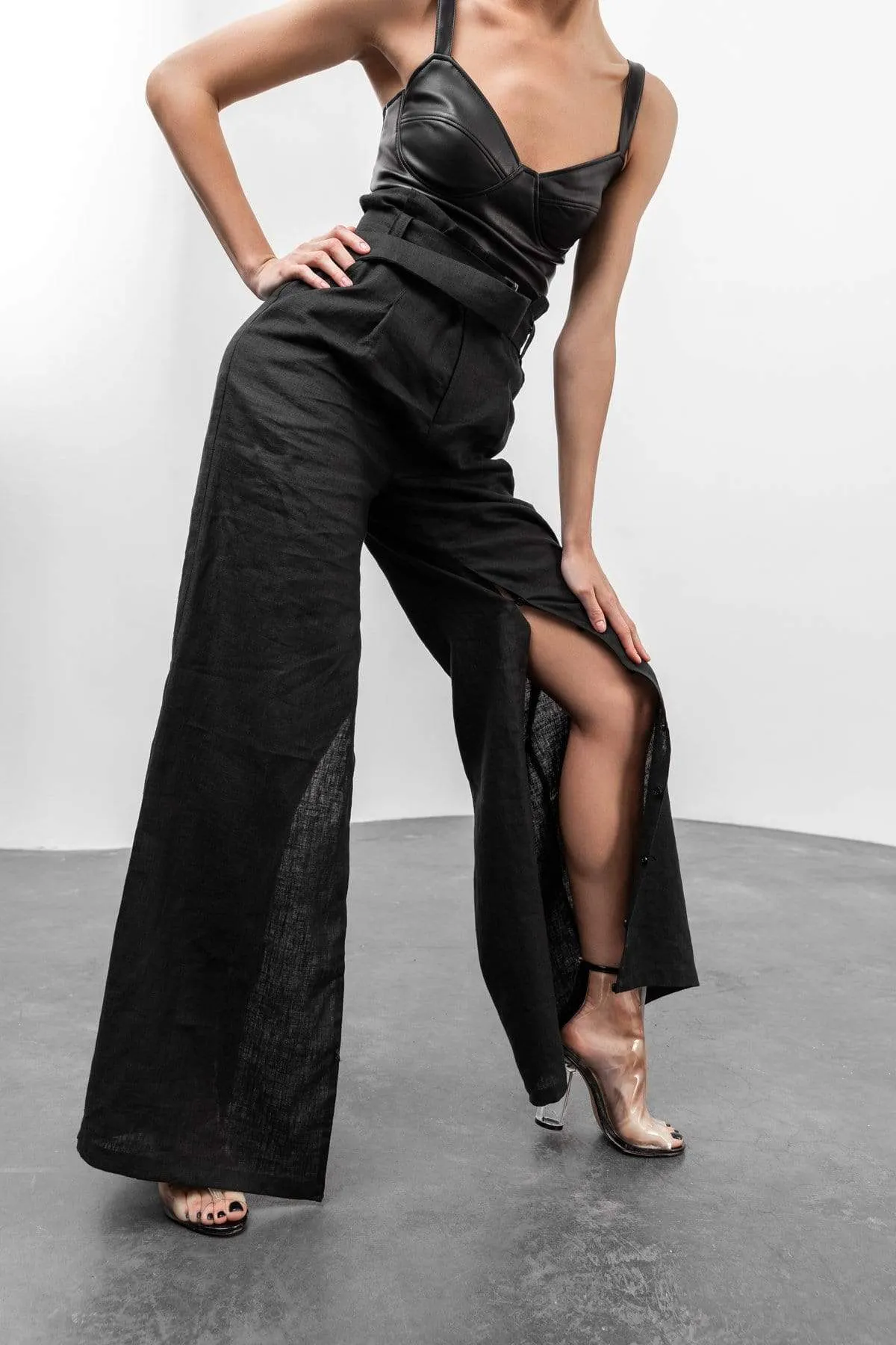 High-Waist Wide-Leg Black Trousers