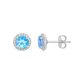 Irisa by Martin Binder Round Blue Zircon & Diamond Halo Earrings