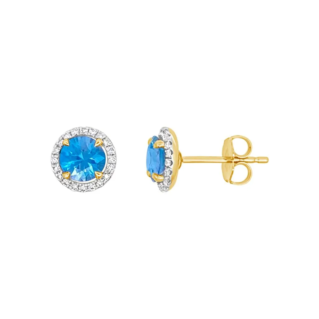 Irisa by Martin Binder Round Blue Zircon & Diamond Halo Earrings