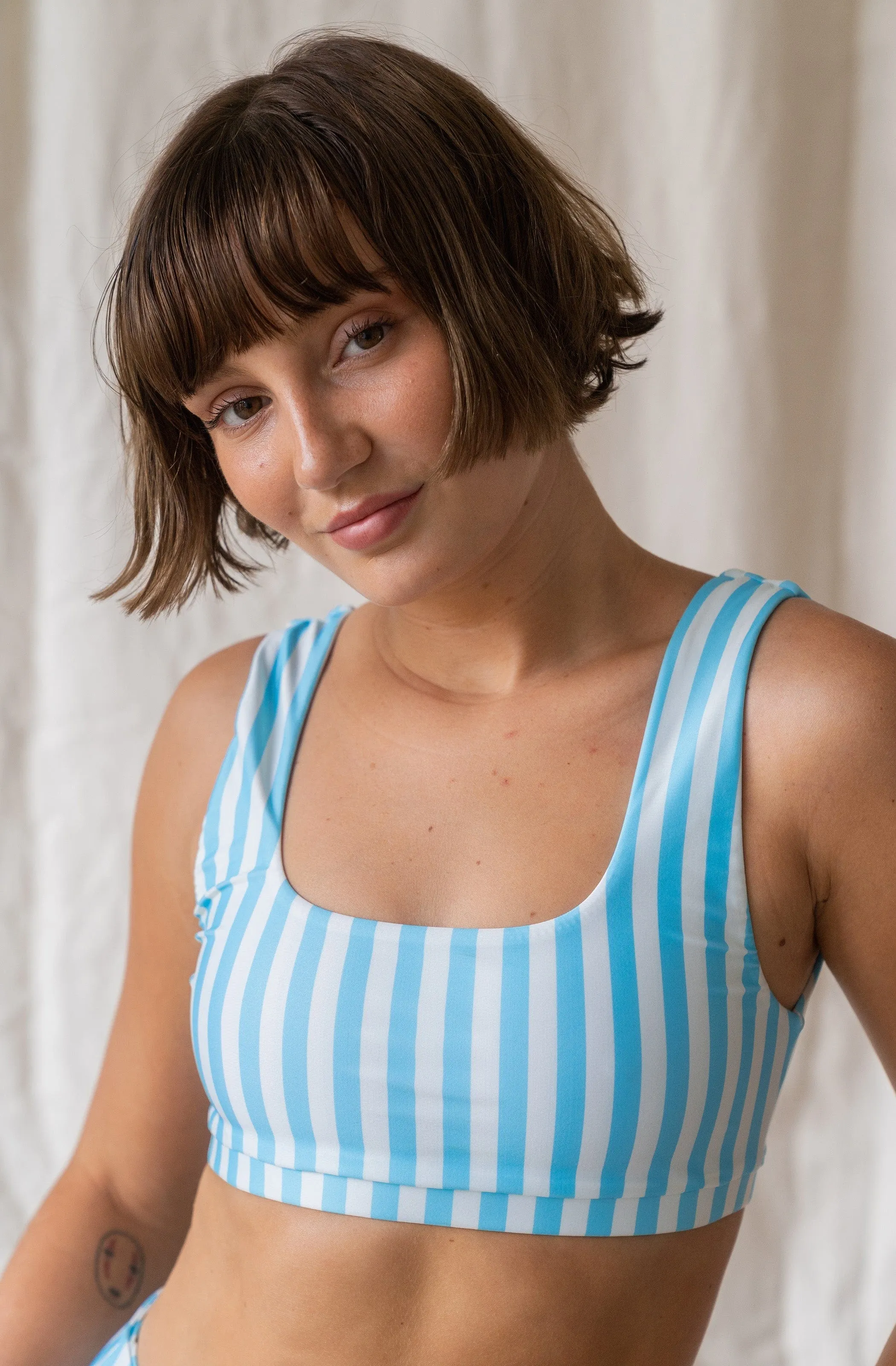 Jane ECONYL Bikini Top | Powder Blue Stripe