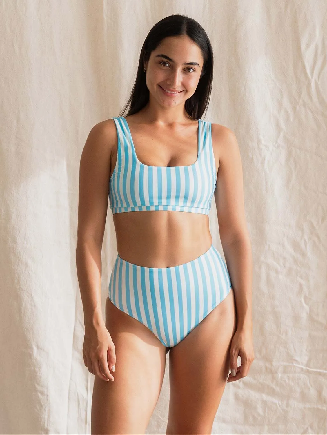 Jane ECONYL Bikini Top | Powder Blue Stripe