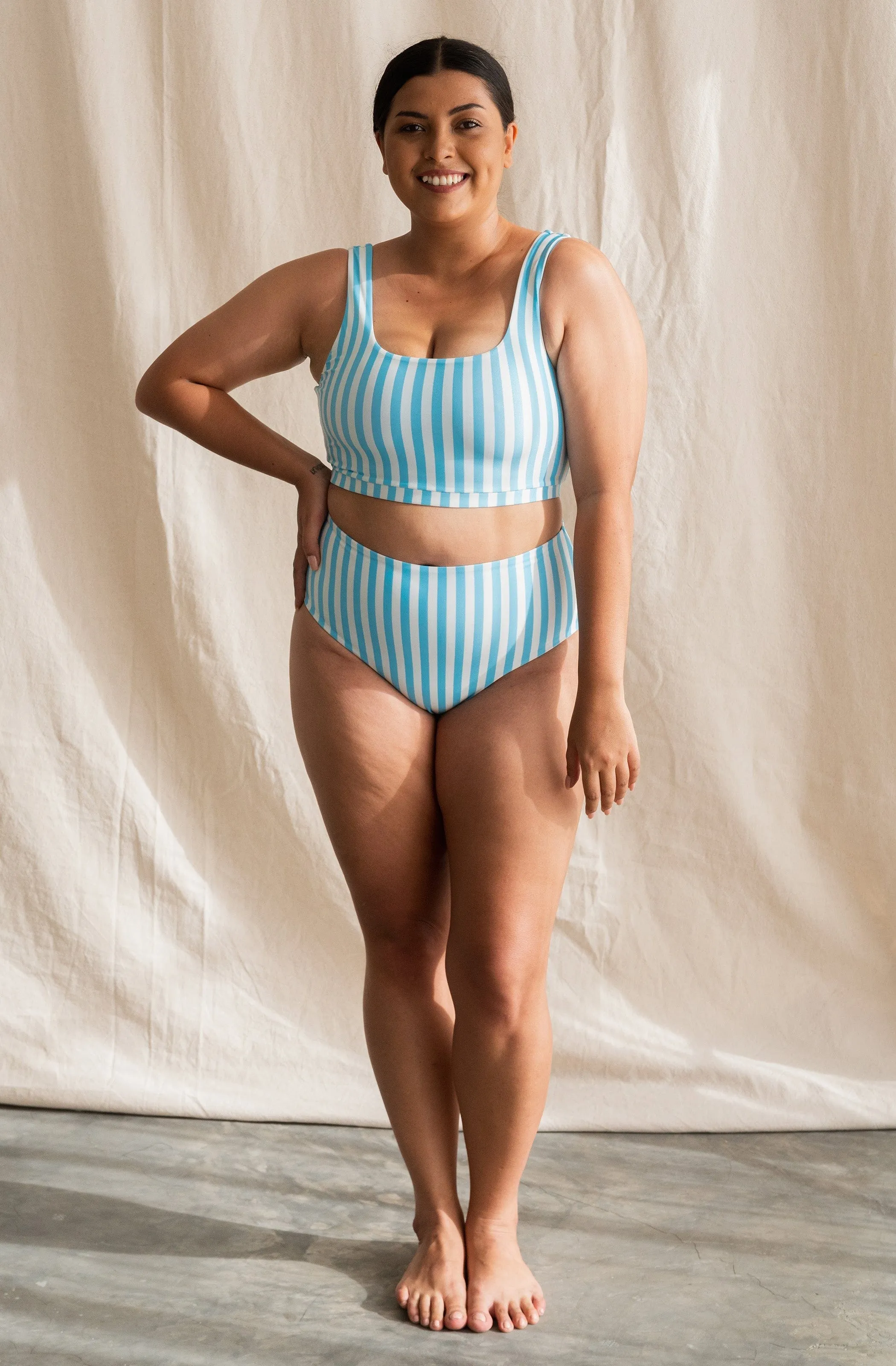 Jane ECONYL Bikini Top | Powder Blue Stripe