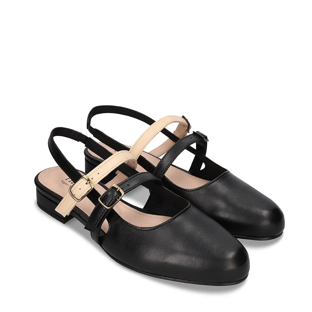 Juno Vegan Apple Leather Sligback Flats | Black