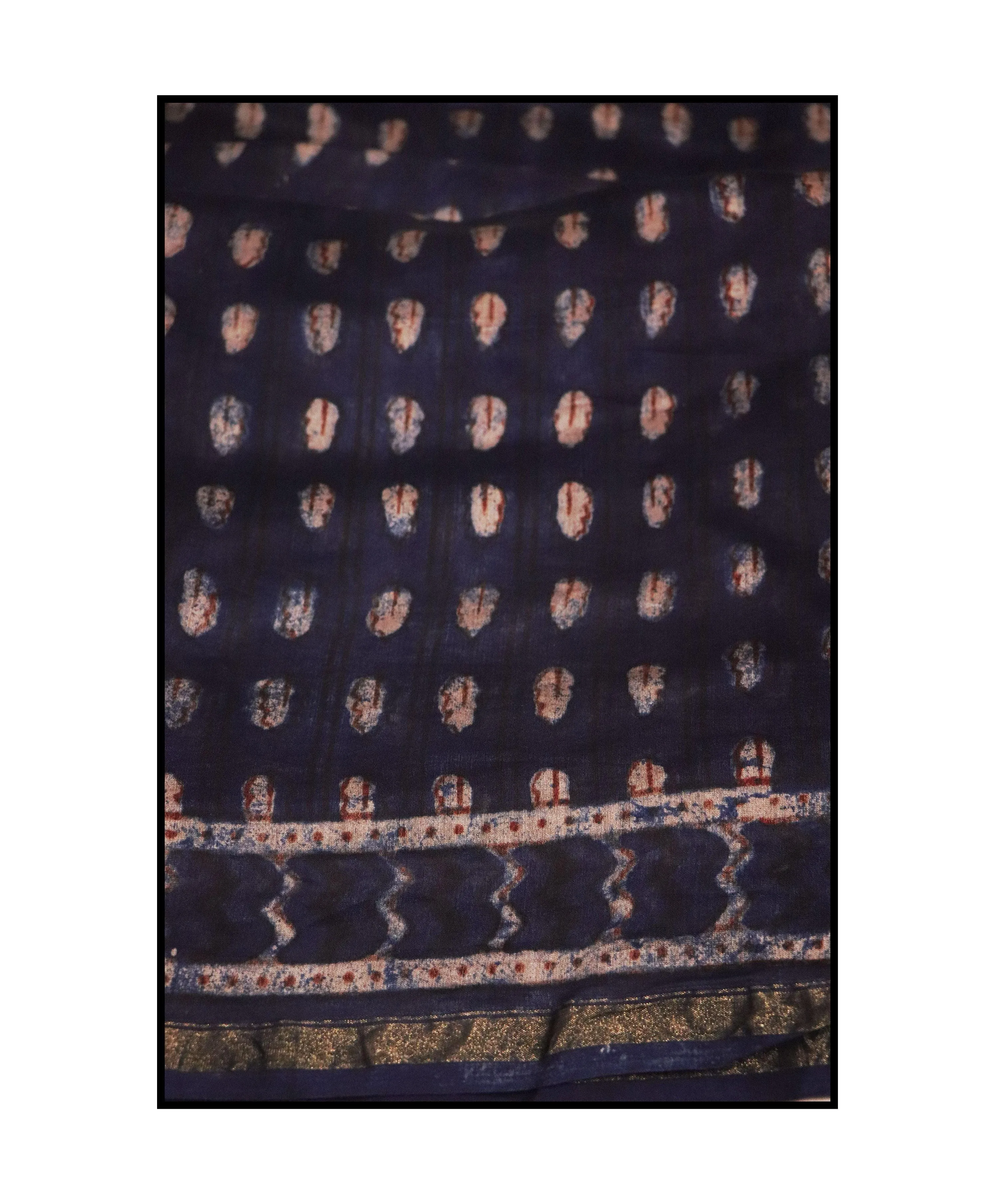 Kaisori Malhar - Dabu Pharad Indigo handblockprinted Silk Cotton saree