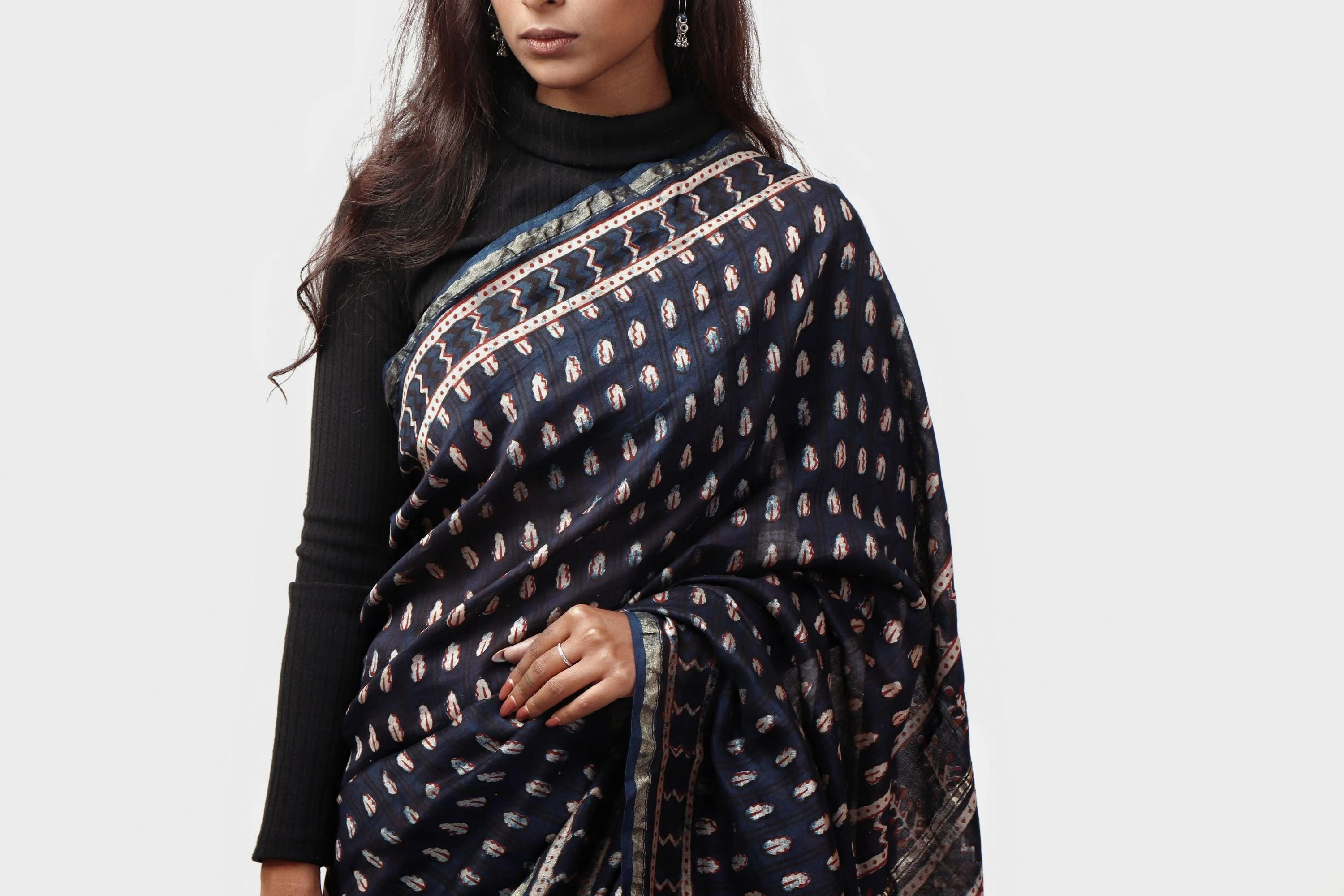 Kaisori Malhar - Dabu Pharad Indigo handblockprinted Silk Cotton saree