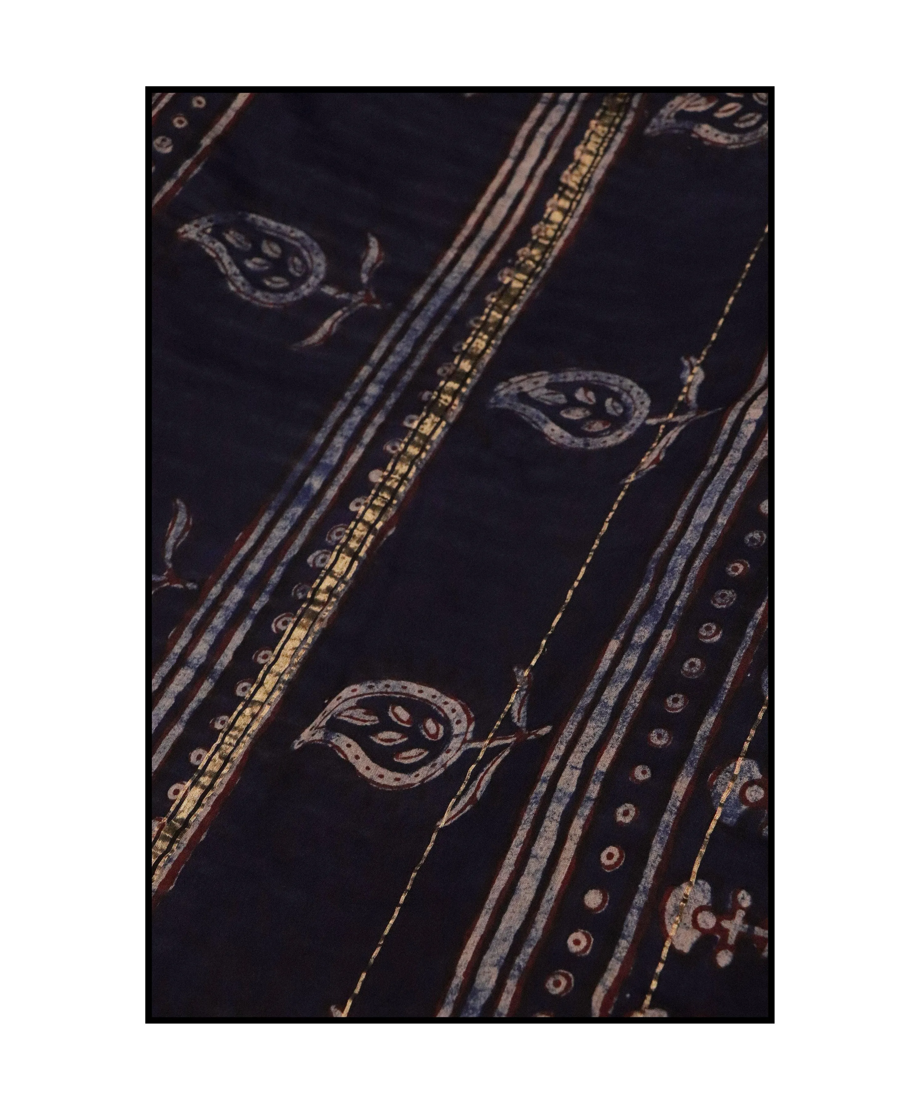 Kaisori Malhar - Dabu Pharad Indigo handblockprinted Silk Cotton saree