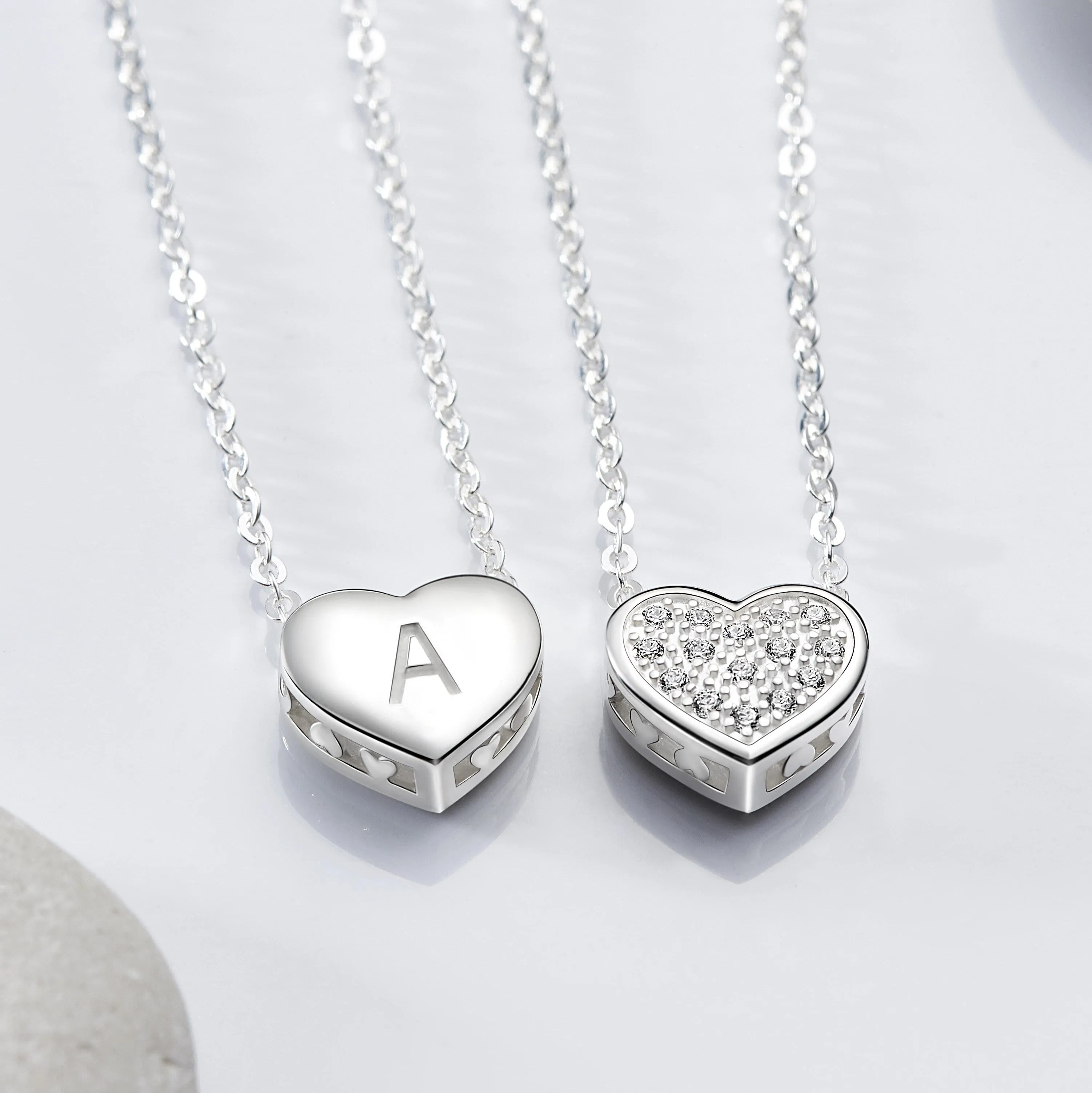 Love Heart Initial Pendant Silver, 26 Alphabets