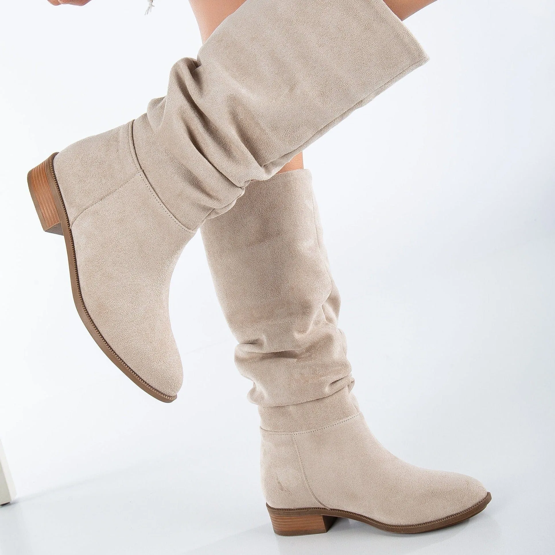 Maribel Vegan Suede Slouchy Boots | Beige