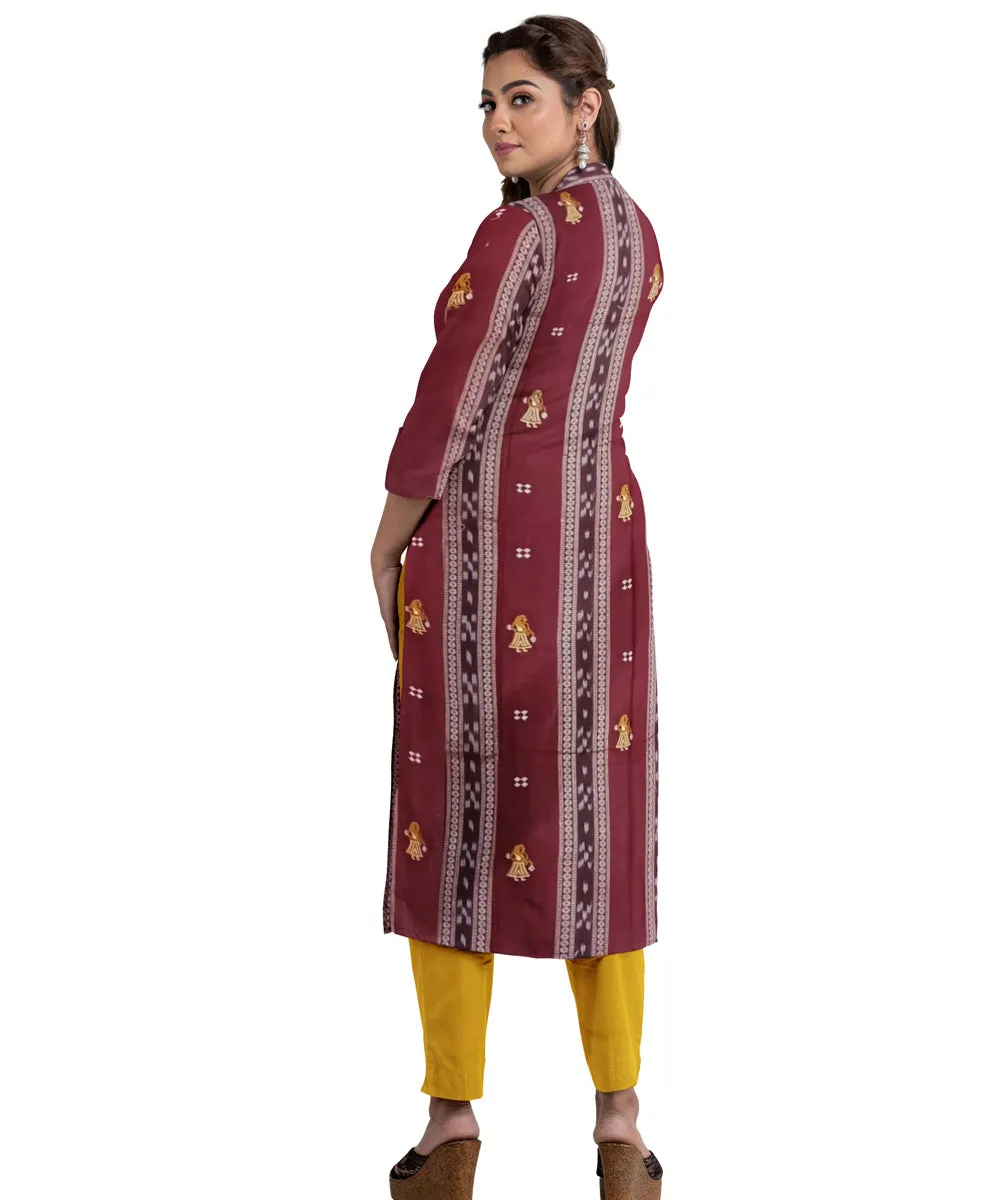 Maroon yellow hand woven cotton nuapatna dress material