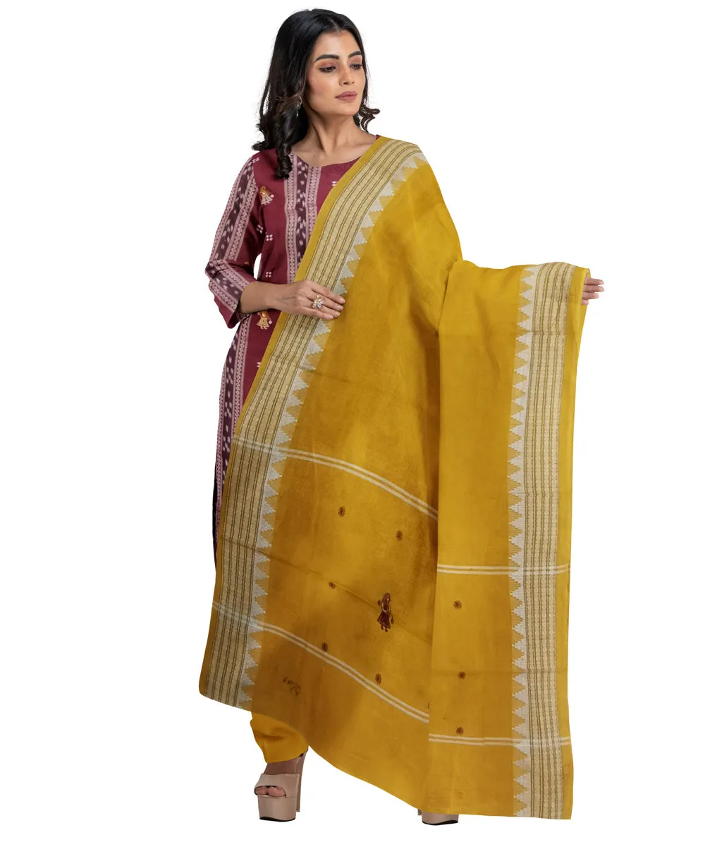 Maroon yellow hand woven cotton nuapatna dress material