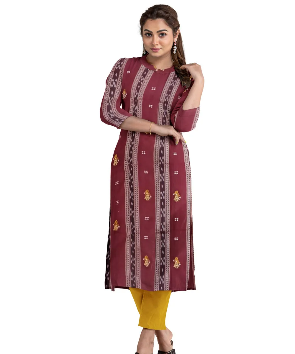 Maroon yellow hand woven cotton nuapatna dress material