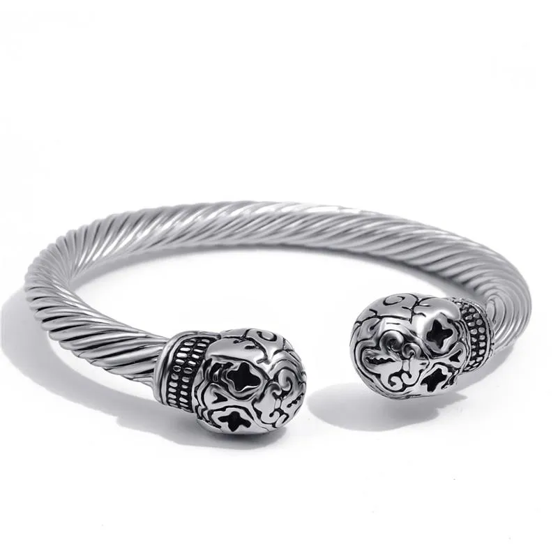 Men’s 316L Stainless Steel Twisted Silver Toned Skull Bracelet