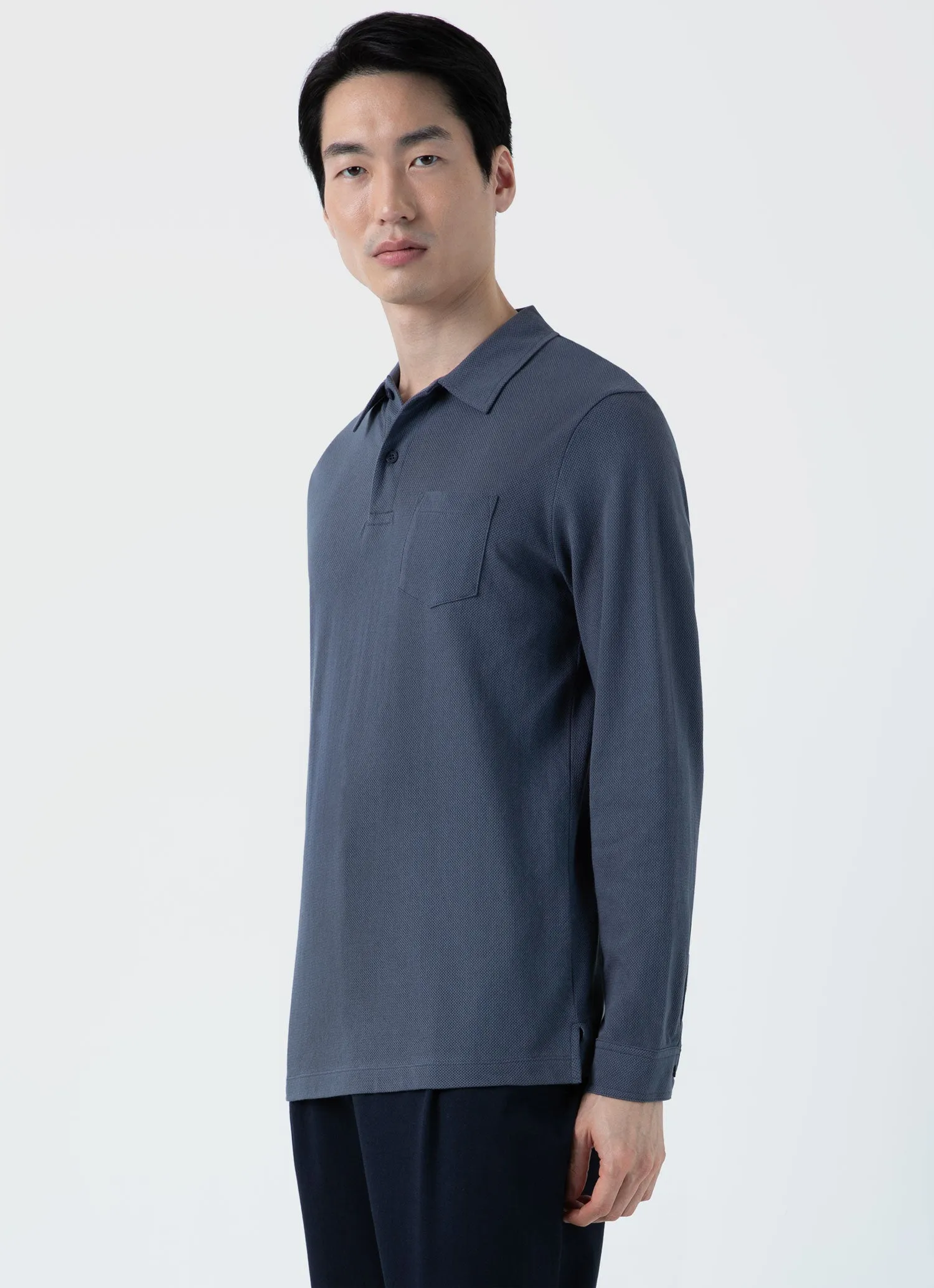 Men's Long Sleeve Riviera Polo Shirt in Slate Blue