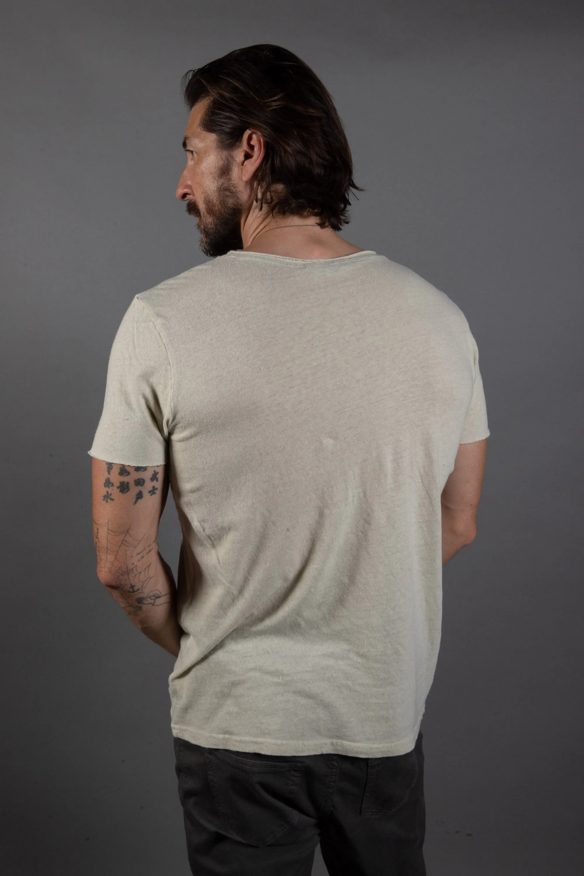 Men's Wallace Raw Neck Cotton Linen Crew Tee