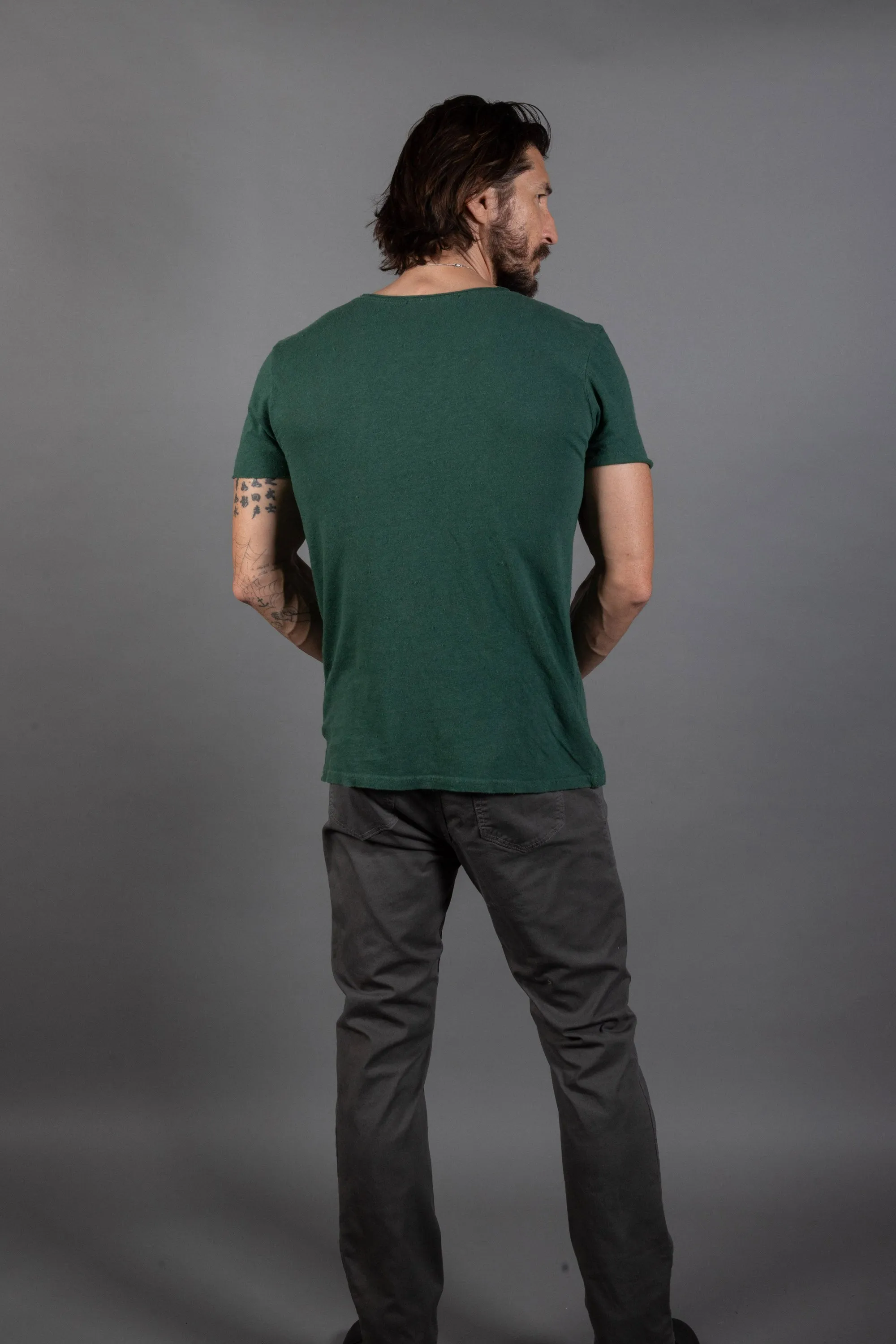 Men's Wallace Raw Neck Cotton Linen Crew Tee