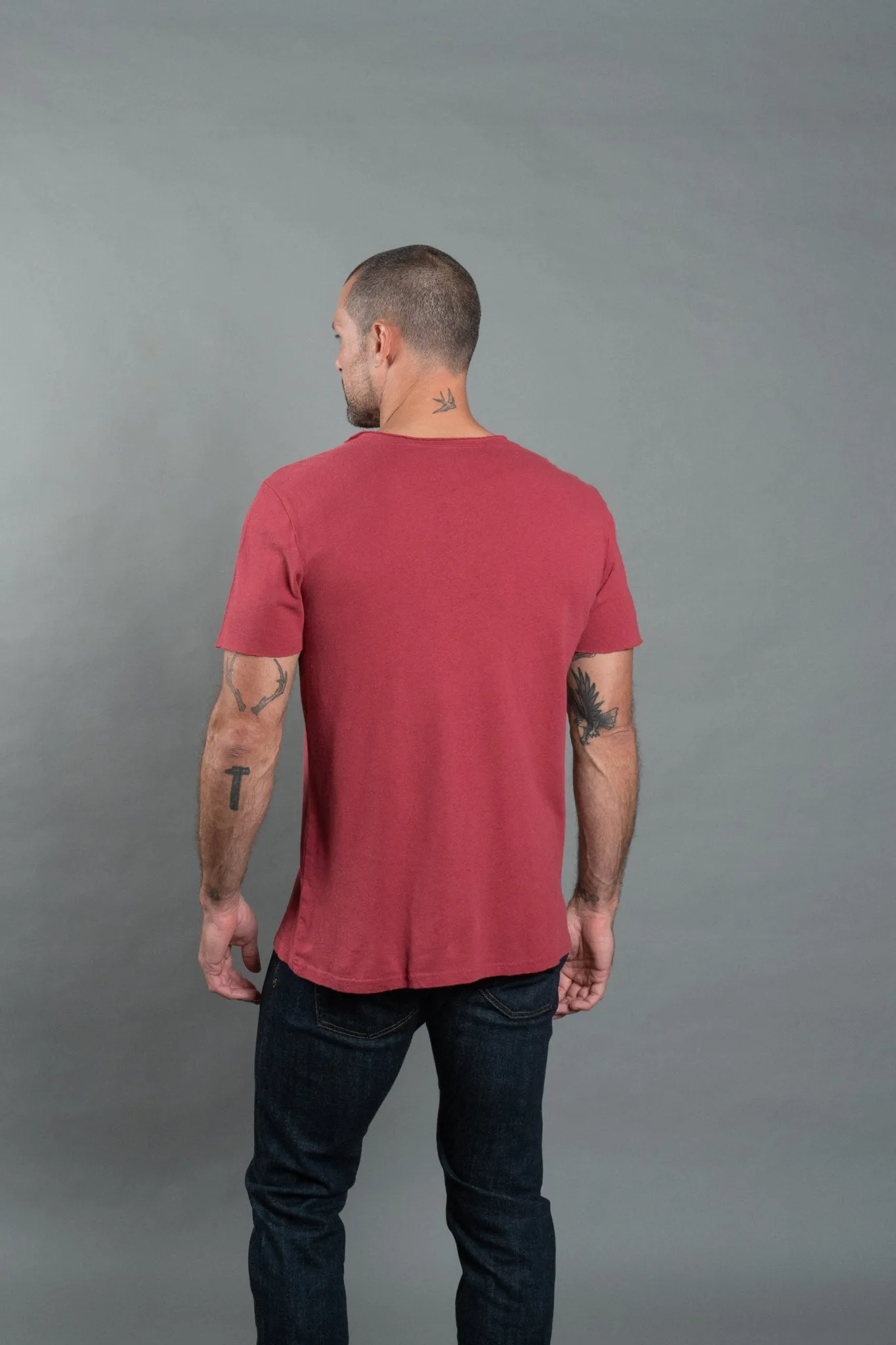 Men's Wallace Raw Neck Cotton Linen Crew Tee