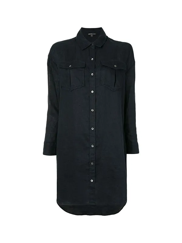 Military Linen Shirt Dress in French Navy