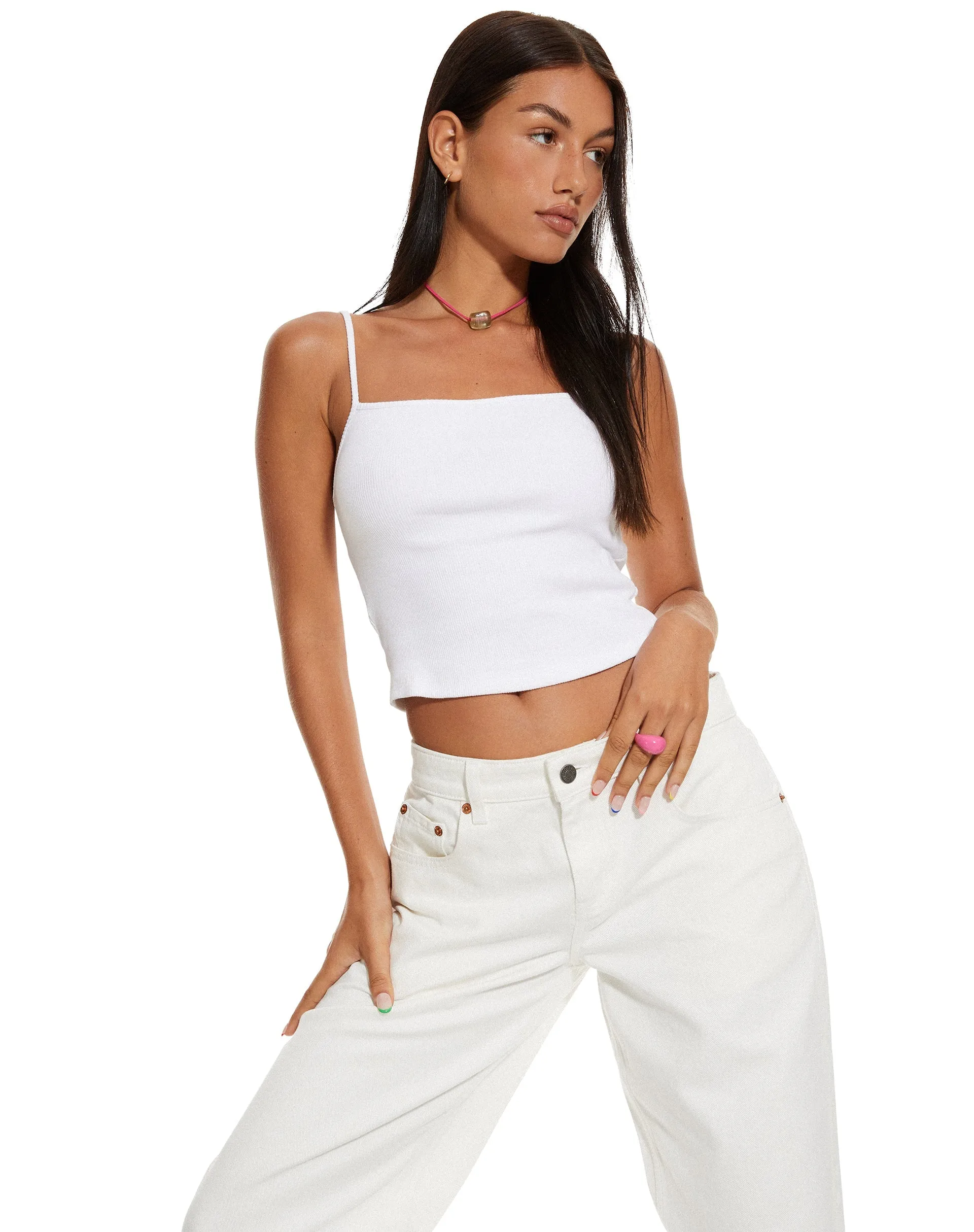 MOTEL X BARBARA Yoon Ribbed Crop Top in White