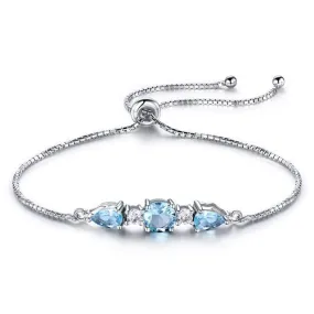 Natural Sky Blue Topaz and Cubic Zirconia 925 Sterling Silver Adjustable Tennis Bracelet