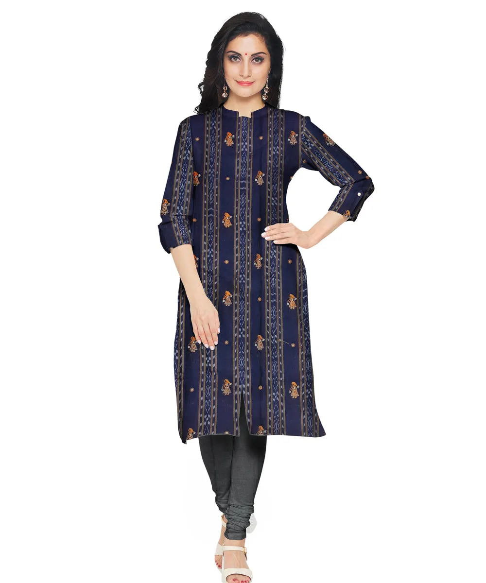 Navy blue handwoven cotton nuapatna dress material