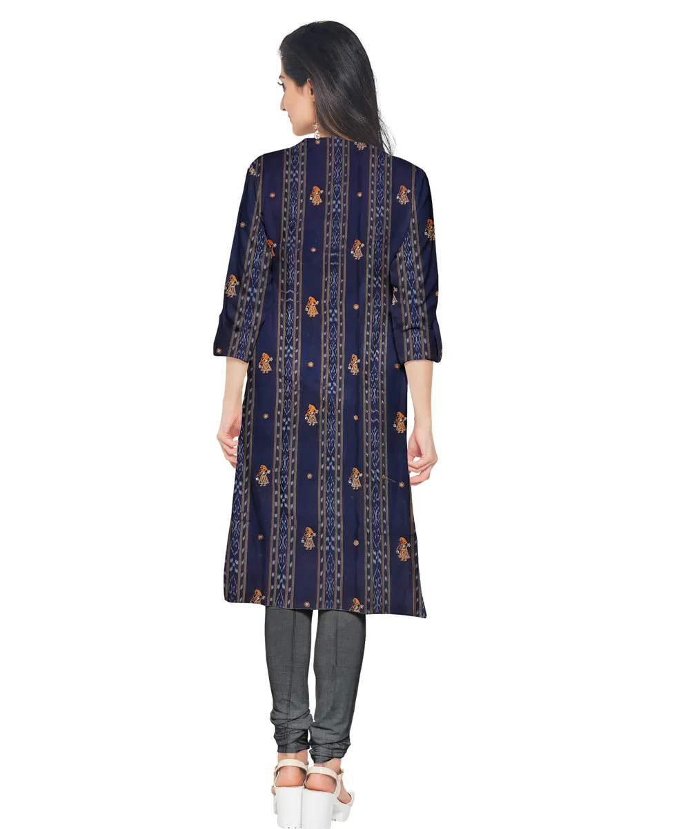 Navy blue handwoven cotton nuapatna dress material