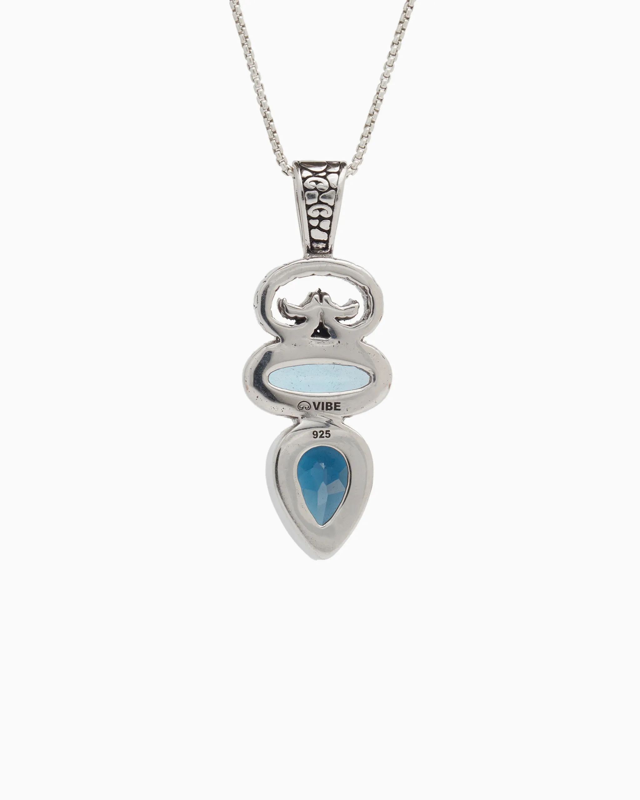 North Shore Double Stone Pendant with Petroglyph - Hampton Blue Topaz/London Blue Topaz