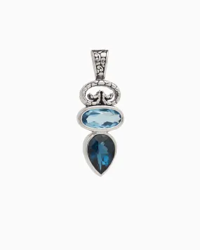 North Shore Double Stone Pendant with Petroglyph - Hampton Blue Topaz/London Blue Topaz