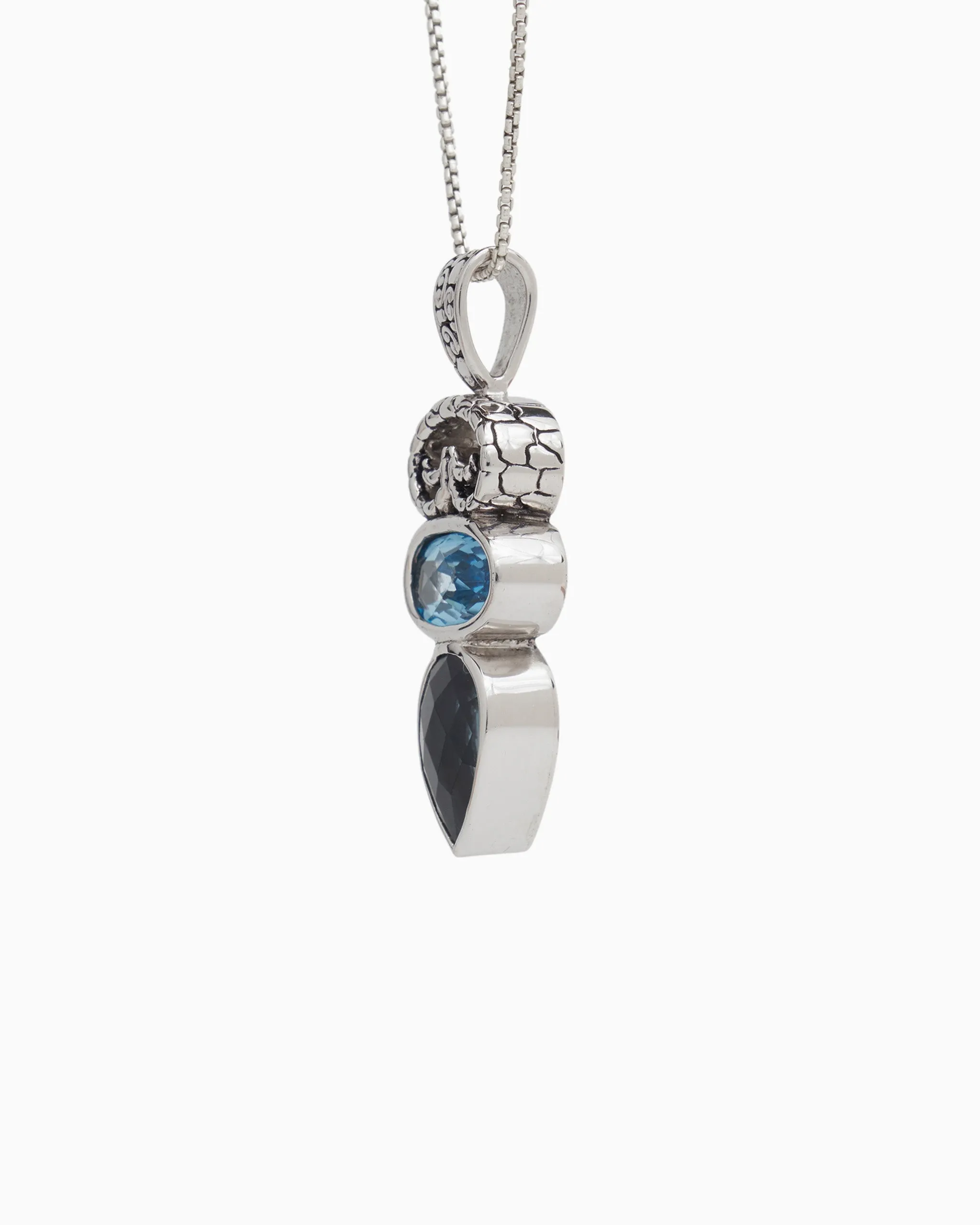 North Shore Double Stone Pendant with Petroglyph - Hampton Blue Topaz/London Blue Topaz