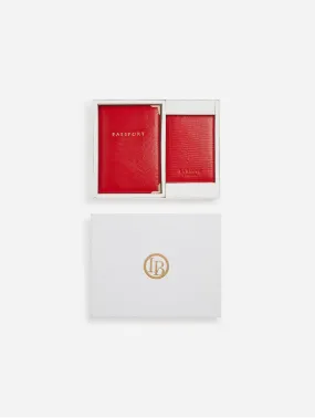 Nutcombe Vegan Leather Passport Holder & Bi-Fold Card Holder Gift Box | Red