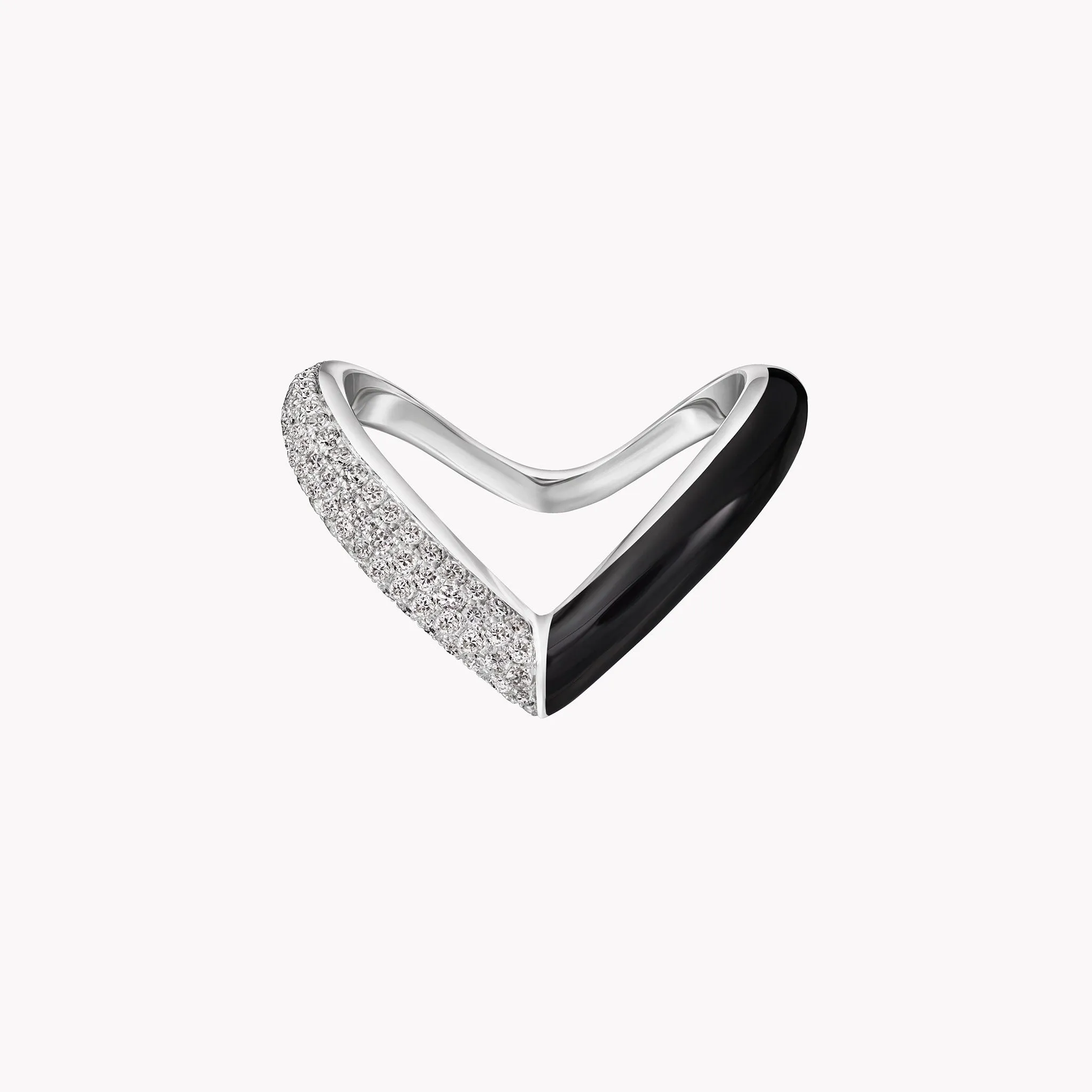 Oui Diamond and Black Enamel Ring