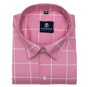 Pink Color Big Checks Cotton Shirts For Men