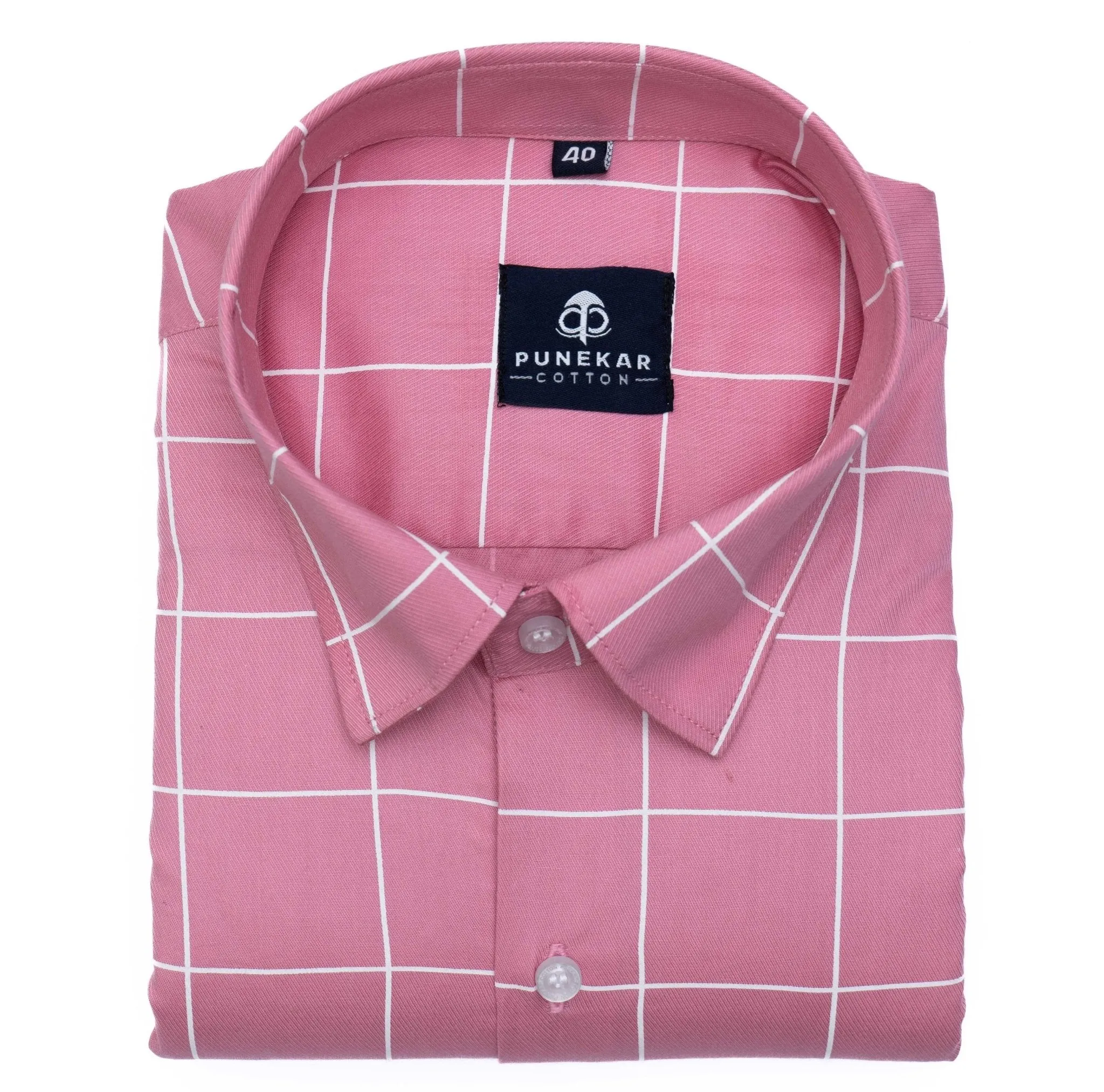 Pink Color Big Checks Cotton Shirts For Men