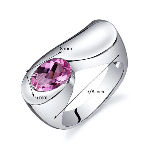 Pink Sapphire Oval Cut Sterling Silver Ring Size 6