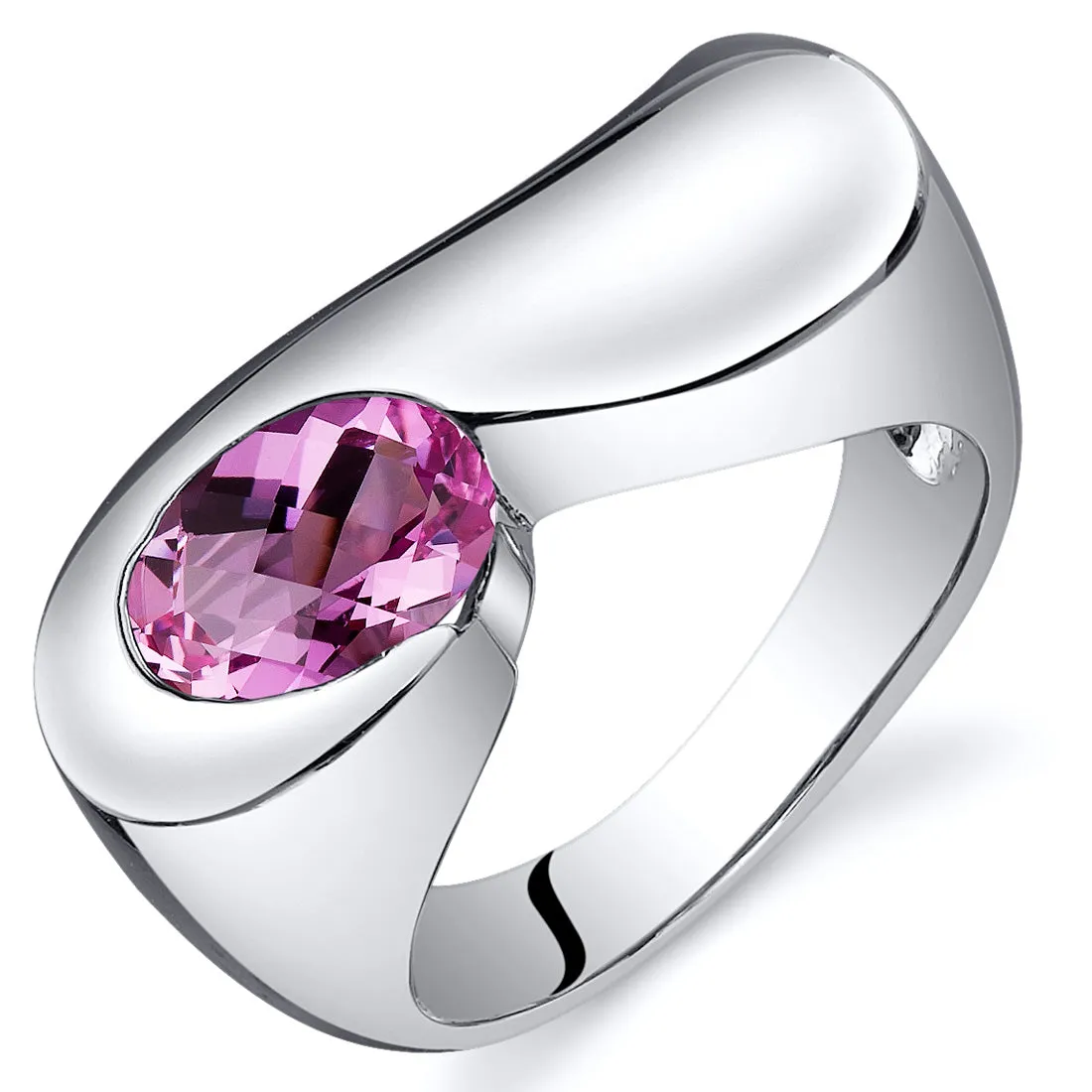 Pink Sapphire Oval Cut Sterling Silver Ring Size 6