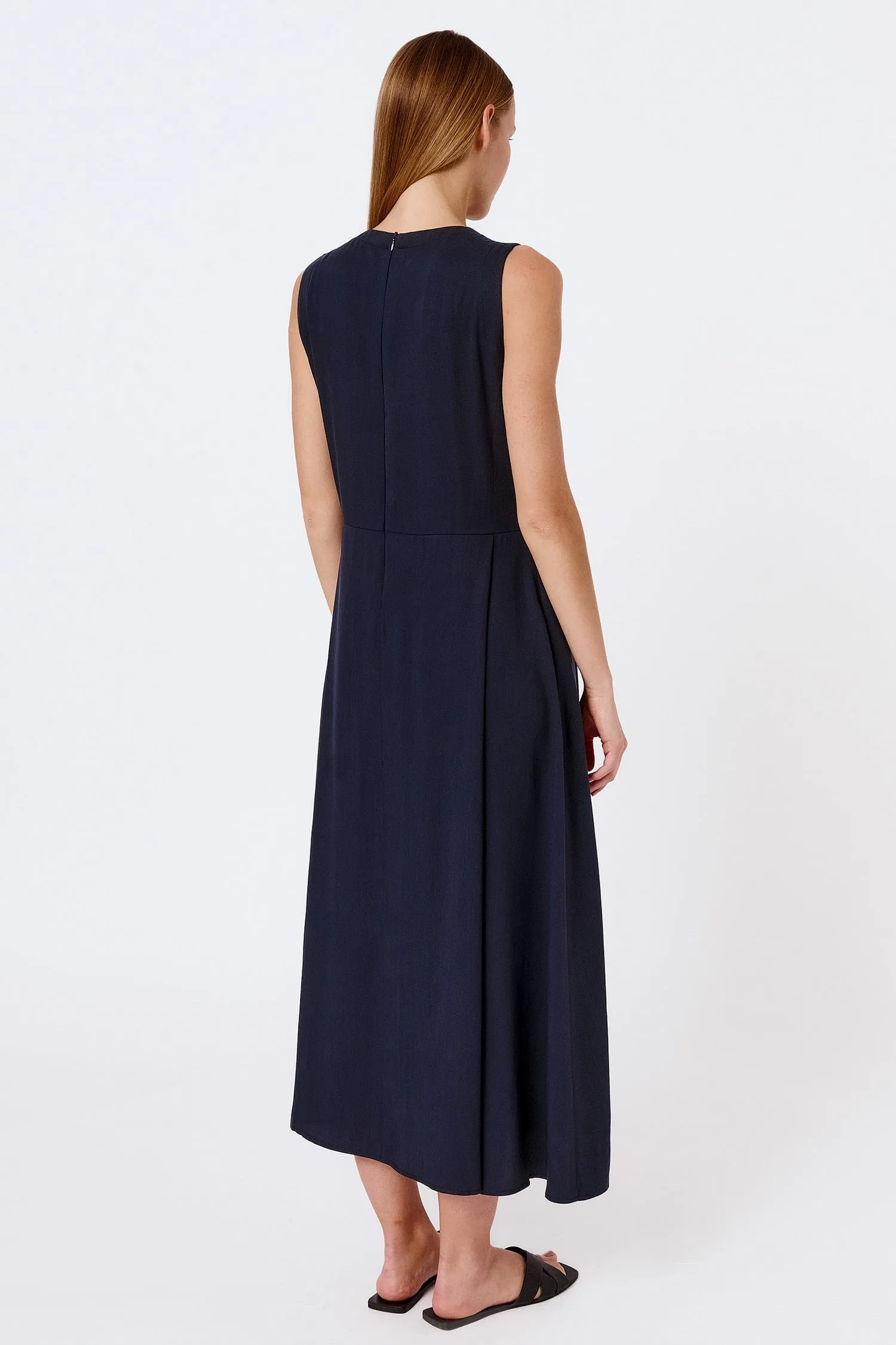 Pleat TENCEL Organic Cotton Dress | Dark Blue