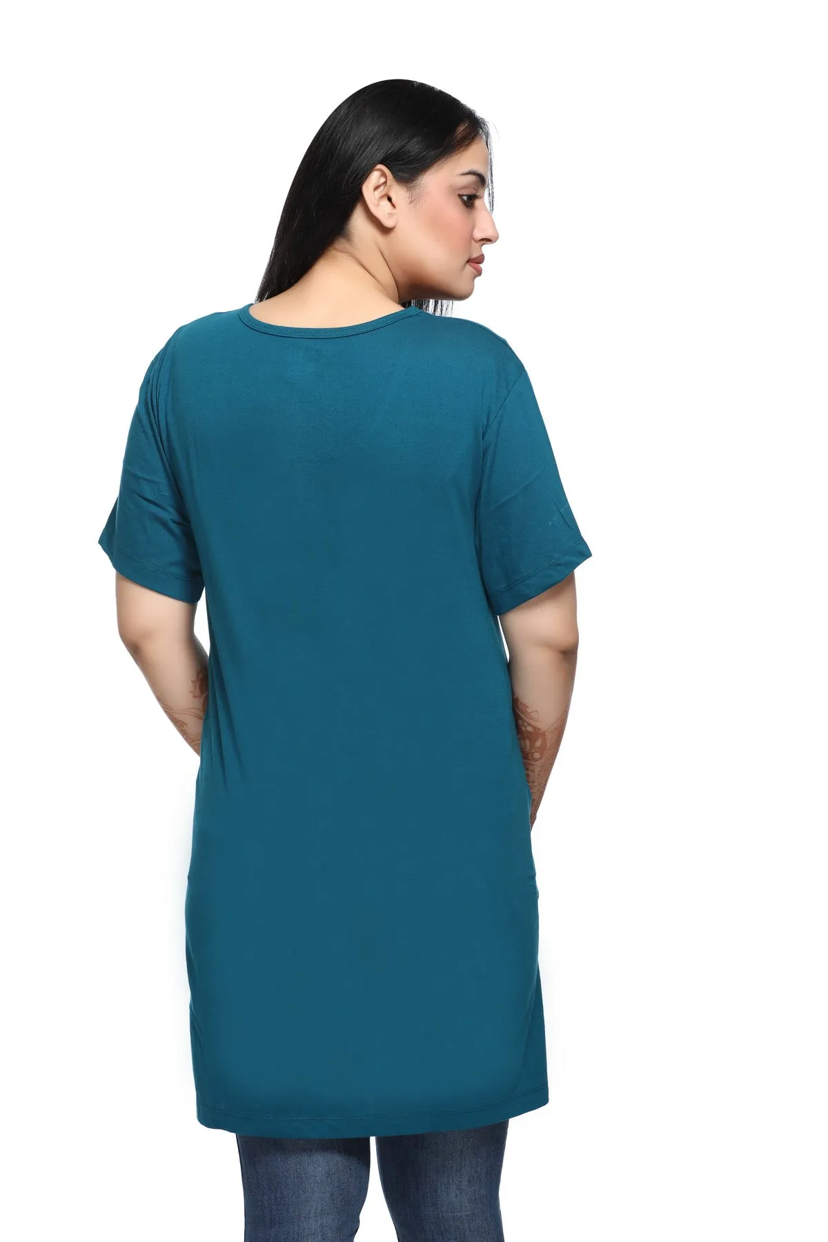 Plus Size Long T-shirts For Women - Half Sleeve - Pack of 2 (Orange & Teal)