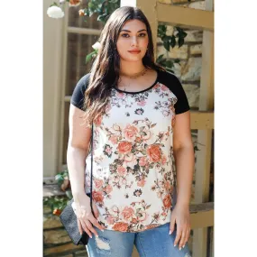 Plus size short sleeve floral print top