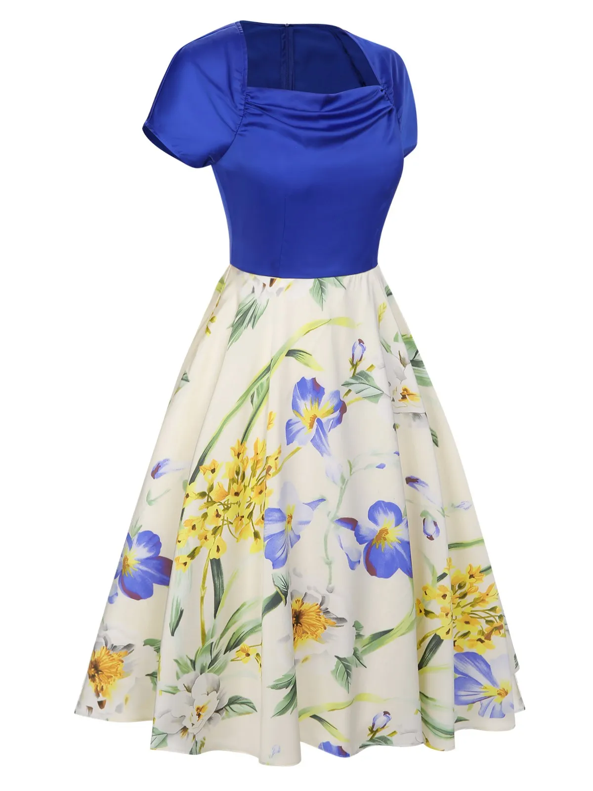 [Pre-Sale] 1950s Flowers Cowl Neck Patchwork Dress