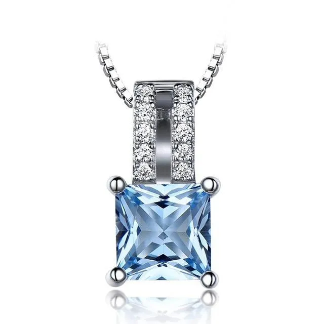 Princess Cut Emerald or Topaz Charm and Cubic Zirconia 925 Sterling Silver Wedding Pendant