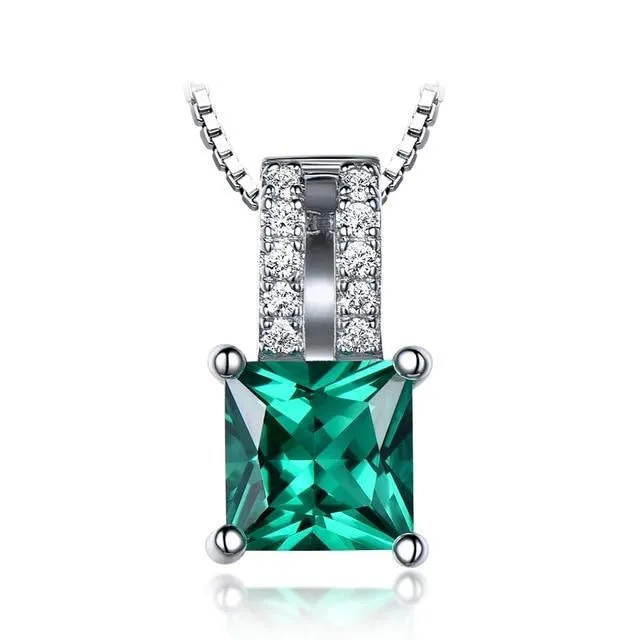 Princess Cut Emerald or Topaz Charm and Cubic Zirconia 925 Sterling Silver Wedding Pendant