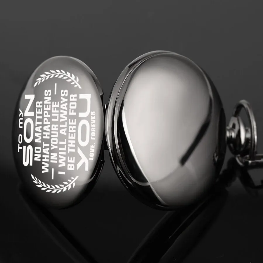 "To My Son" Black Retro Quartz Chain Link Pocket Watch