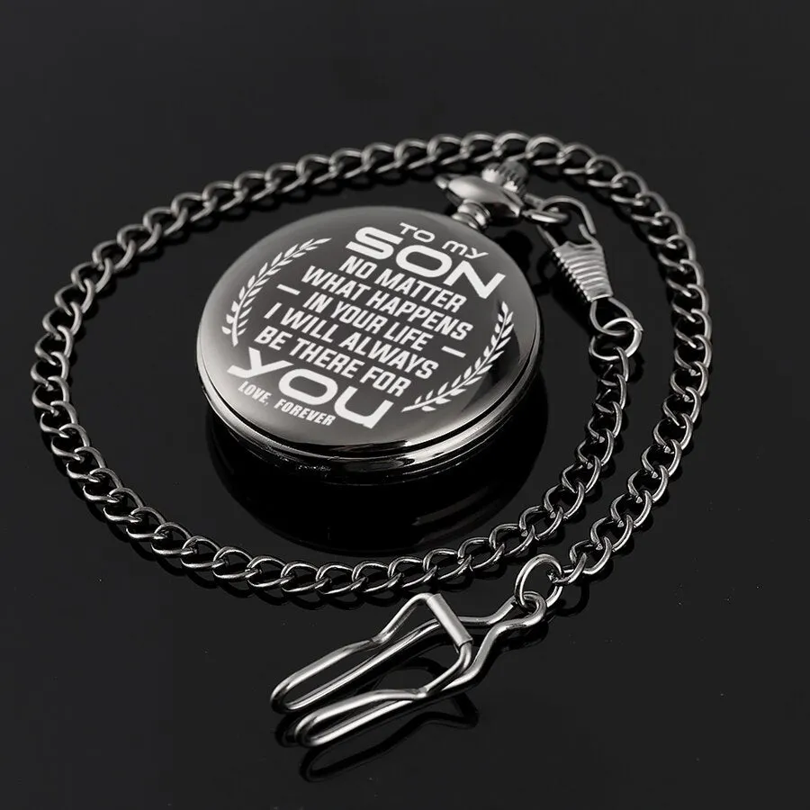 "To My Son" Black Retro Quartz Chain Link Pocket Watch