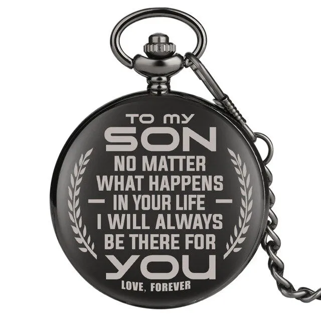 "To My Son" Black Retro Quartz Chain Link Pocket Watch