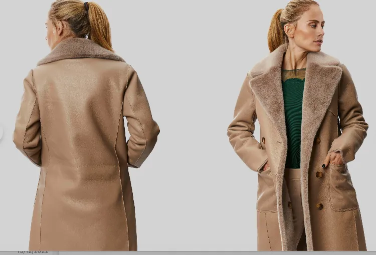 Reversible Beige Faux-Leather Fur Coat