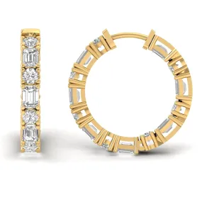 Round and Emerald Cut Diamond Hoop Earrings Lab Grown