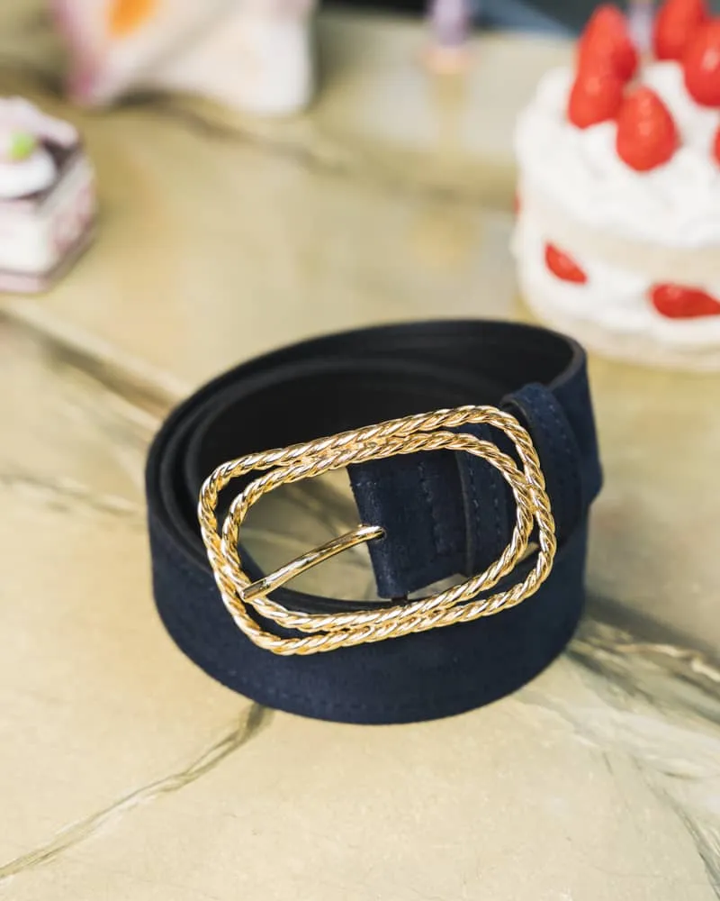 Serenade Vegan Suede Gold Buckle Belt | Midnight Blue